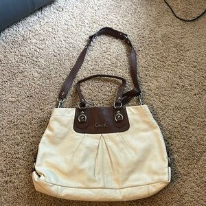 Beige and brown Coach purse/bag